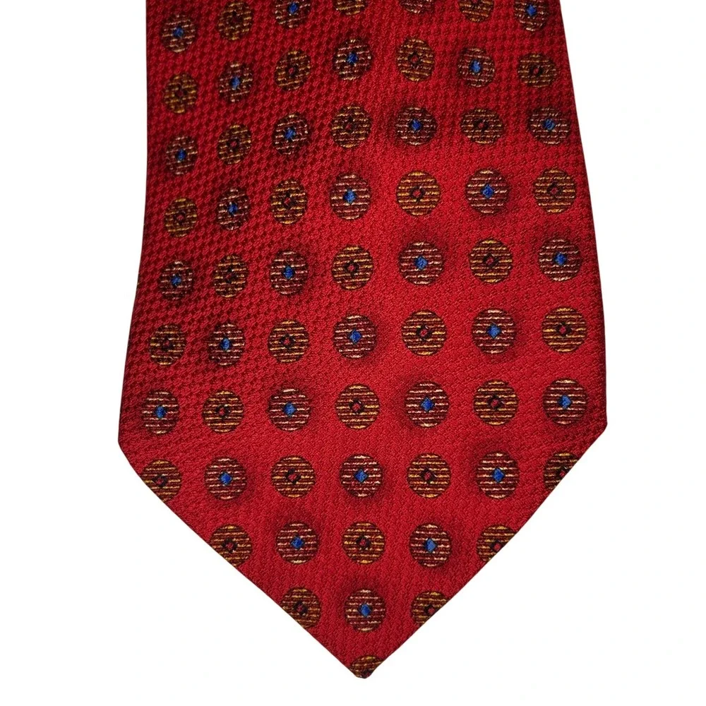 Ermenegildo Zegna‎ Silk Tie Men's Red Gold Blue Geometric Medallion Italy